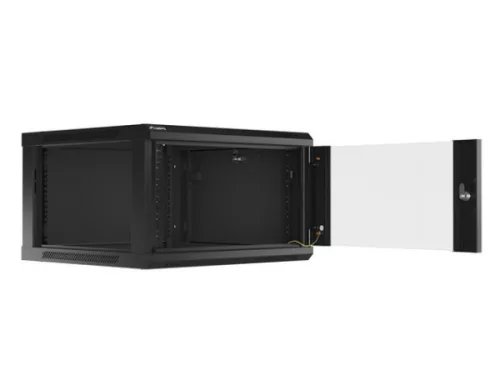 Lanberg WF01-6606-10B 19" 6U SZÉL:600mm MÉLY:600mm MAG:379mm lapraszerelt üvegajtós fekete fali rack szekrény