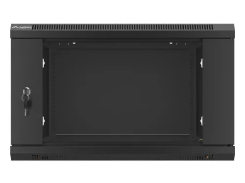 Lanberg WF01-6606-10B 19" 6U SZÉL:600mm MÉLY:600mm MAG:379mm lapraszerelt üvegajtós fekete fali rack szekrény