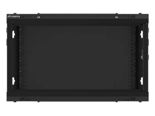Lanberg WF01-6606-10B 19" 6U SZÉL:600mm MÉLY:600mm MAG:379mm lapraszerelt üvegajtós fekete fali rack szekrény