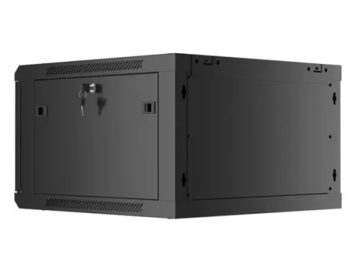 Lanberg WF01-6606-10B 19" 6U SZÉL:600mm MÉLY:600mm MAG:379mm lapraszerelt üvegajtós fekete fali rack szekrény