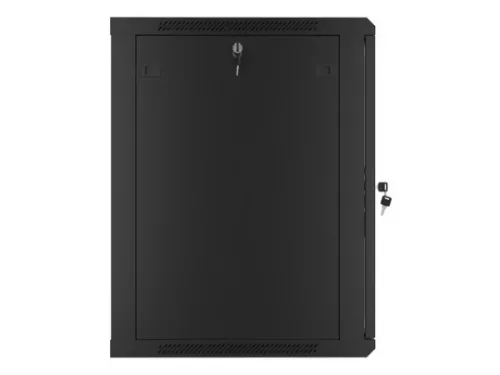 Lanberg WF01-6615-10B 19" 15U SZÉL:600mm MÉLY:600mm MAG:774mm lapraszerelt üvegajtós fekete fali rack szekrény