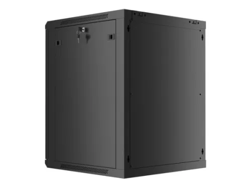 Lanberg WF01-6615-10B 19" 15U SZÉL:600mm MÉLY:600mm MAG:774mm lapraszerelt üvegajtós fekete fali rack szekrény